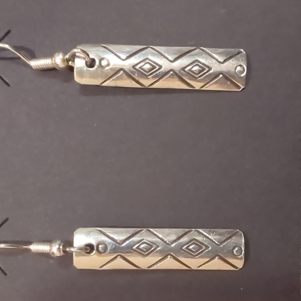 Navajo Sterling Silver Stamped Handmade Earrings - Picture 2 of 7